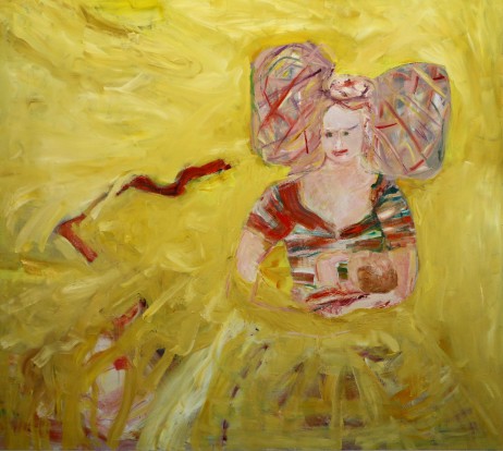 IRLANNIN KUNINGATAR IMETTÄÄ Anna-Leena Vilhunen 2015 öljy ja alkydi 2140x155 cm